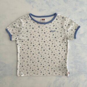 Levi's White & Blue Floral Logo Crewneck Baby Tee Shirt